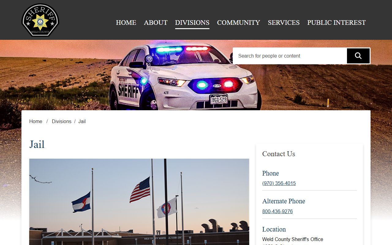 Weld County Jail / North Jail Complex inmate information page