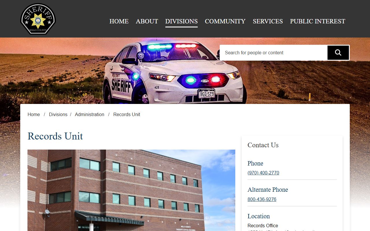 Weld County jail mugshot records request page